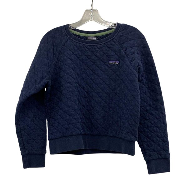Patagonia Organic Cotton Quilt Crew Neck Navy Blue Small Long Sleeve Pullover - Picture 2 of 6